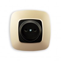 Розетка одинарная без заземлением черный-золото ELA