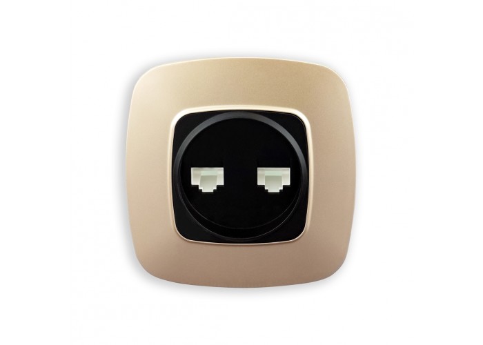 Розетка подвійна комп'ютерна чорний-золото ELA