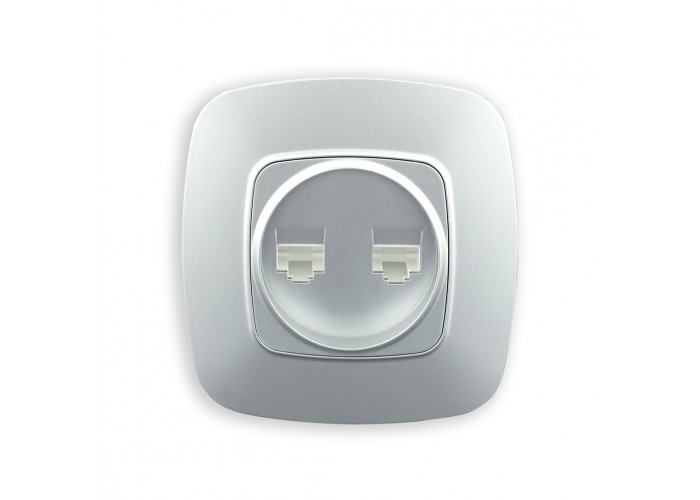 Розетка двойная компьютерная серебро ELA