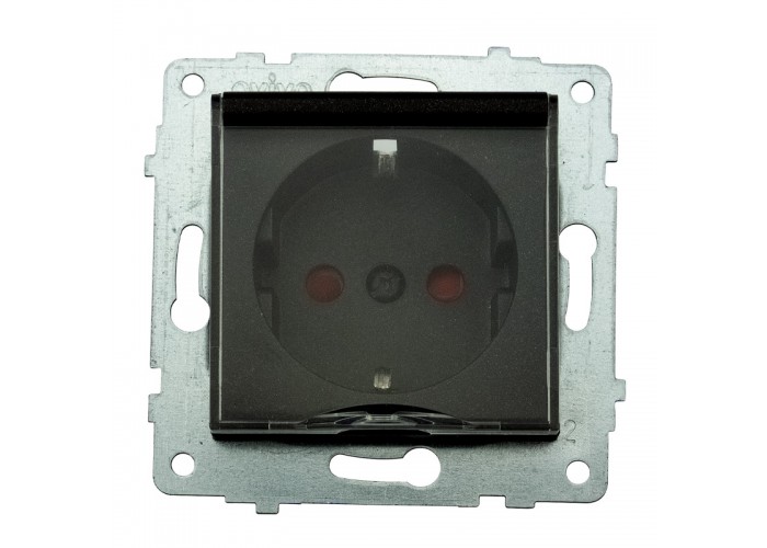 Механизм розетки с заземлением с крышкой и шторками GRANO черный