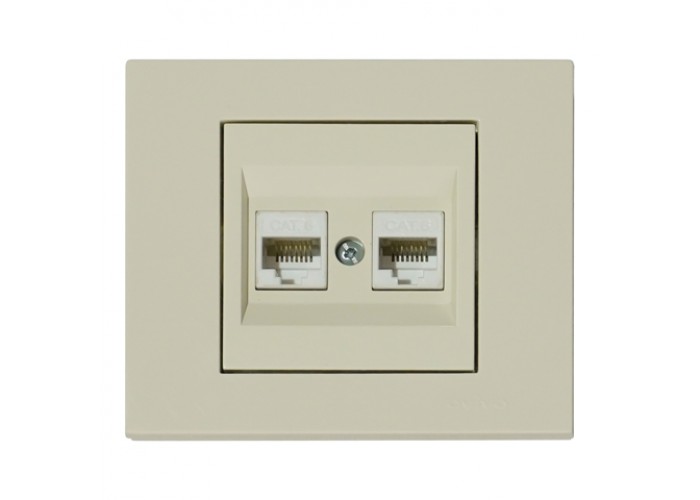 Розетка компьютерная двойная (CAT6) кремовая GRANO