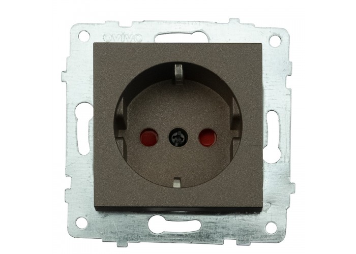 Механізм розетки з заземленням та шторками GRANO мока