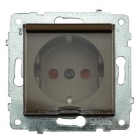 Механизм розетки с заземлением с крышкой и шторками GRANO мока