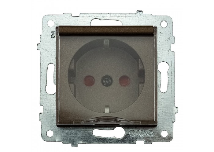 Механизм розетки с заземлением с крышкой и шторками GRANO мока