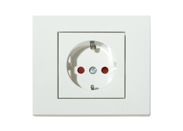Розетка одинарна з заземленням та шторками біла GRANO