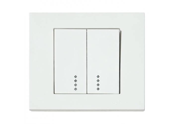 Выключатель 2-клавишный с подсветкой белый GRANO