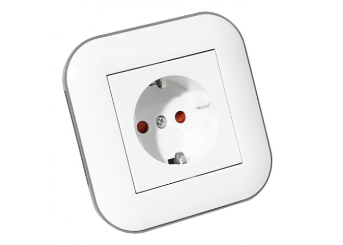 Розетка одинарная с заземлением и шторками LOFT белый+серый