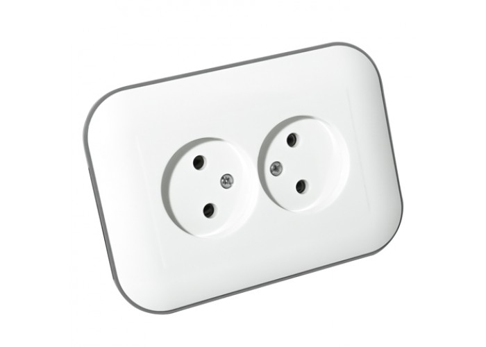 Розетка подвійна без заземлення LOFT білий+сірий