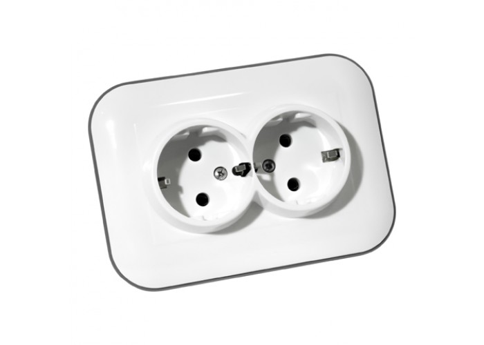 Розетка подвійна з заземленням LOFT білий+сірий