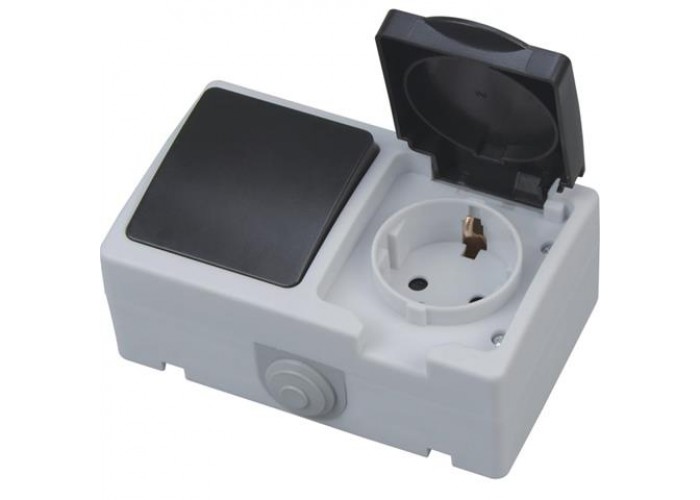 Розетка с заземлением с крышкой + выключатель ATOM