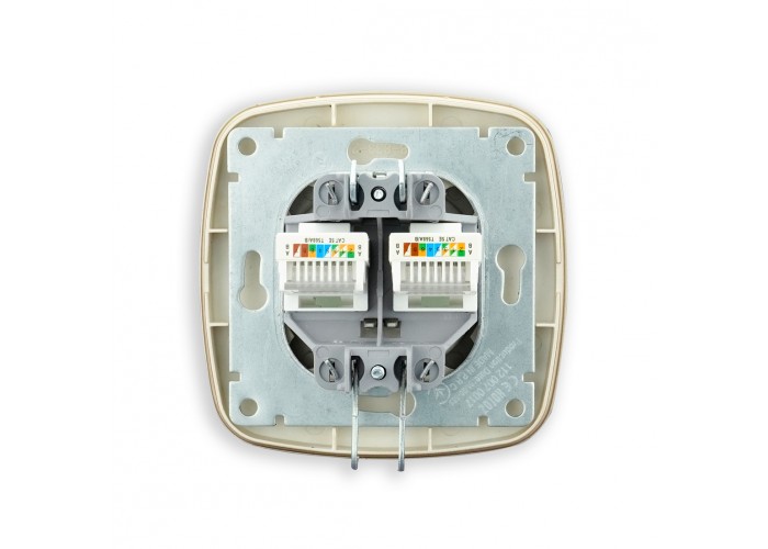 Розетка подвійна комп'ютерна чорний-золото ELA