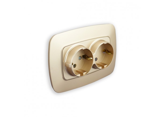 Розетка подвійна з заземленням золото ELA