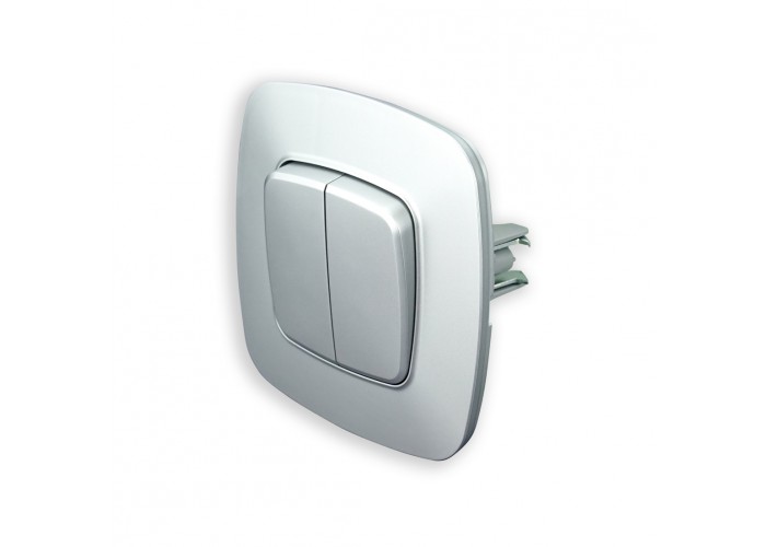 Выключатель 2-клавишный серебро ELA