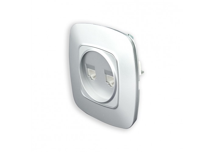 Розетка двойная компьютерная серебро ELA