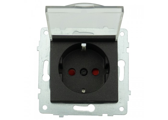Механизм розетки с заземлением с крышкой и шторками GRANO черный