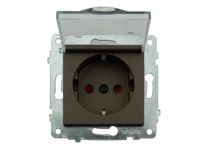Механизм розетки с заземлением с крышкой и шторками GRANO мока